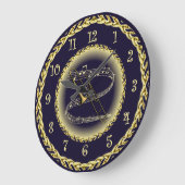 Trombone ~ Musikalische Scroll ~ Gold/Navy Blue ~ Große Wanduhr (Winkel)