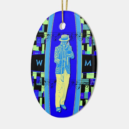 Trombone Musiker mit Initialen Ornament (Links)