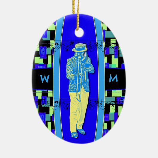 Trombone Musiker mit Initialen Ornament (Hinten)