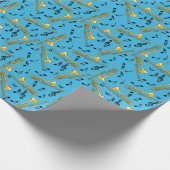 Trombone-Musiknoten Blaues Muster Geschenkpapier (Ecke)