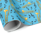 Trombone-Musiknoten Blaues Muster Geschenkpapier (Rolleneckpunkt)
