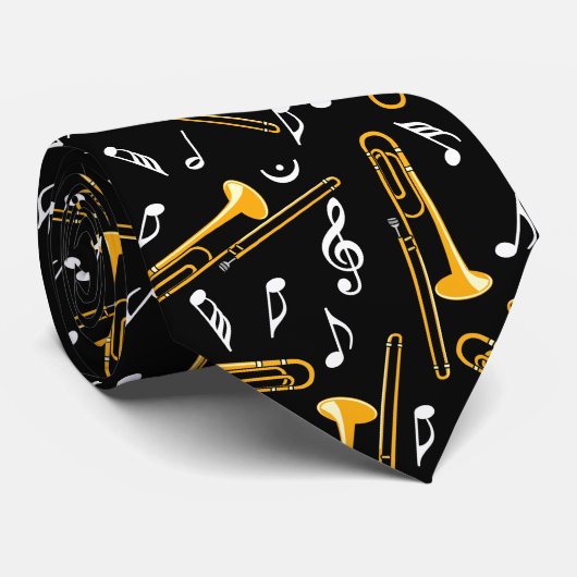 Trombone-Musiknoten-Muster Krawatte (Gerollt)