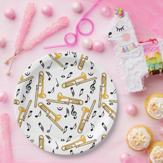 Trombone-Musiknoten-Muster Pappteller (Party)
