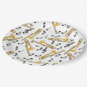 Trombone-Musiknoten-Muster Pappteller (Schrägansicht)