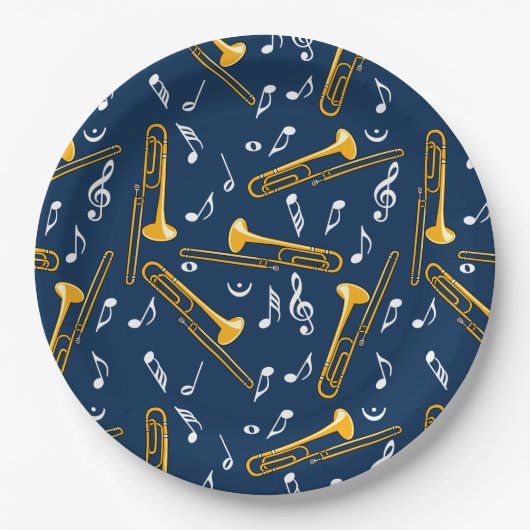 Trombone-Musiknoten-Muster Pappteller (Vorderseite)