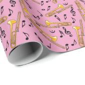 Trombone-Musiknoten rosa Muster Geschenkpapier (Rolleneckpunkt)