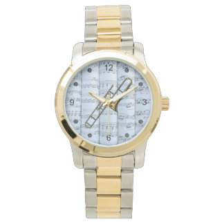 Trombone~Rollsheet Music~Blue Tint Hintergrund~ Armbanduhr