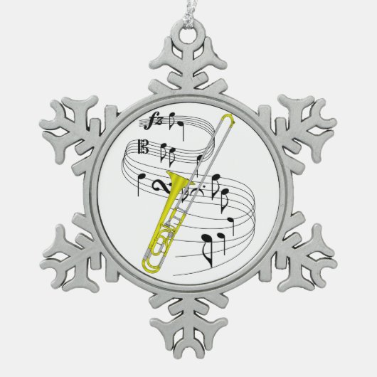 Trombone Schneeflocken Zinn-Ornament (Vorderseite)