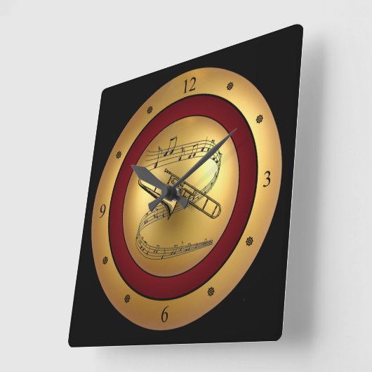 Trombone ~ schwärzt musikalisches Rolle ~ Quadratische Wanduhr (Winkel)