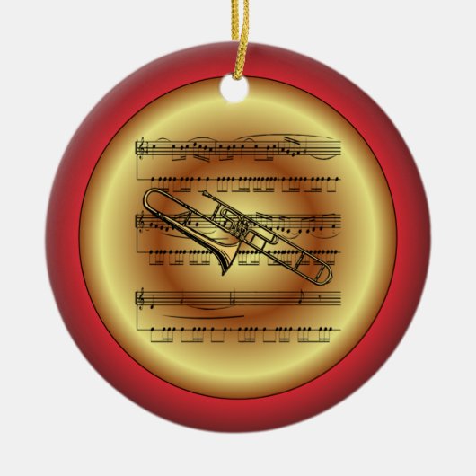 Trombone~Sheet Music~Red/Green/Gold~Christmas~ Keramik Ornament (Vorne)