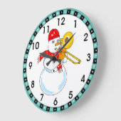 Trombone Snowman Große Wanduhr (Winkel)