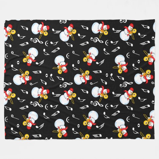 Trombone Snowman Musiknotens Pattern Fleecedecke (Vorderseite (Horizontal))