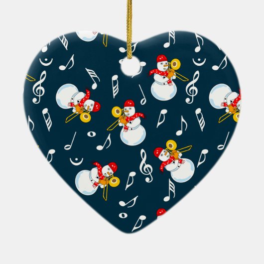 Trombone Snowman Musiknotens Pattern Keramik Ornament (Hinten)