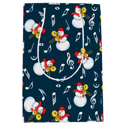Trombone Snowman Musiknotens Pattern Mittlere Geschenktüte (Vorderseite)