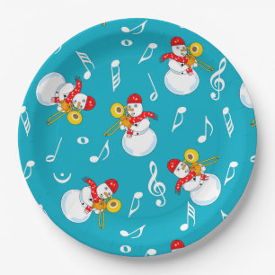 Trombone Snowman Musiknotens Pattern Pappteller
