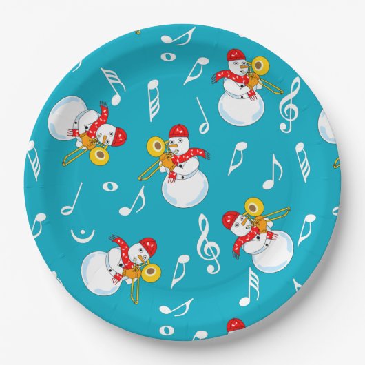 Trombone Snowman Musiknotens Pattern Pappteller (Vorderseite)