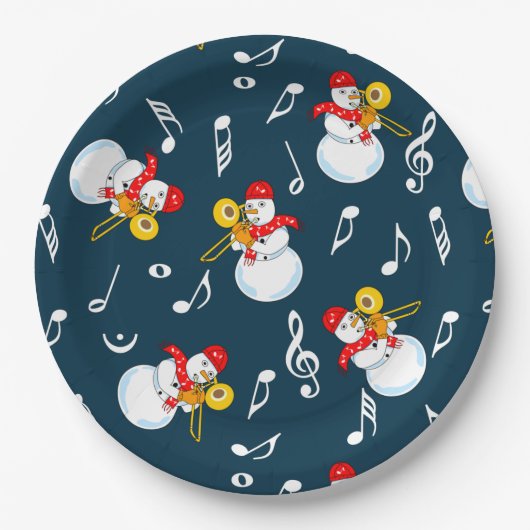 Trombone Snowman Musiknotens Pattern Pappteller (Vorderseite)