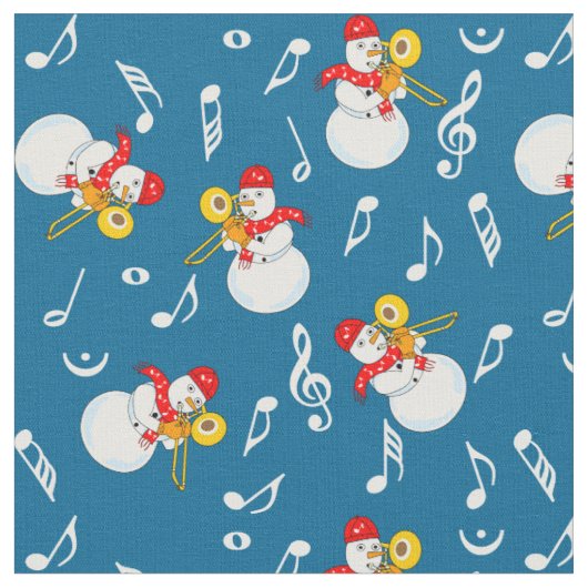 Trombone Snowman Musiknotens Pattern Stoff (Nahaufnahme)