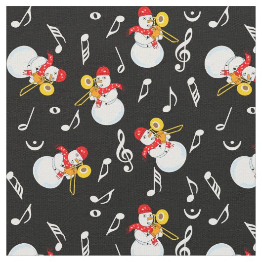 Trombone Snowman Musiknotens Pattern Stoff (Nahaufnahme)