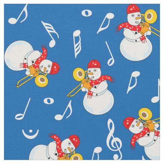 Trombone Snowman Musiknotens Pattern Stoff (Nahaufnahme)