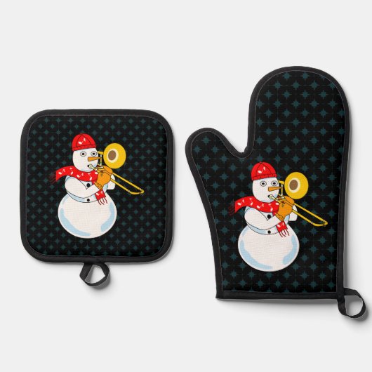 Trombone Snowman Ofenhandschuh & Topflappen-Set (Vorderseite)