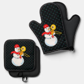 Trombone Snowman Ofenhandschuh & Topflappen-Set (Vorderseite/Rückseite)