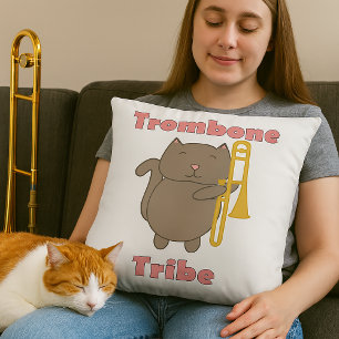 Trombone-Stamm süße braune Katze rosa Buchstaben Kissen