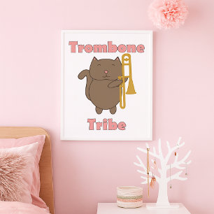 Trombone-Stamm Süße Braune Katze Rosa Buchstaben Poster