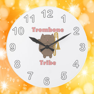 Trombone Tribe Braune Katze Große Wanduhr