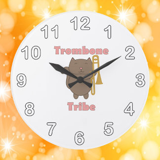 Trombone Tribe Braune Katze Große Wanduhr