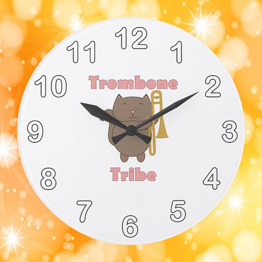 Trombone Tribe Braune Katze Große Wanduhr