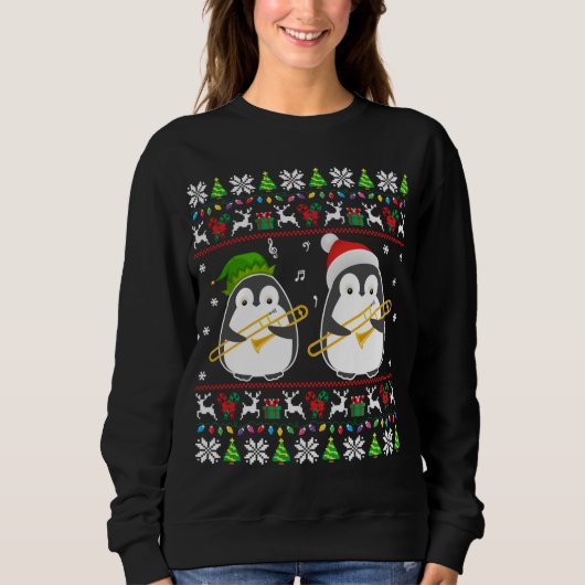 Trombone Ugly Christmas Sweater Elf Santa Penguin Sweatshirt (Vorderseite)