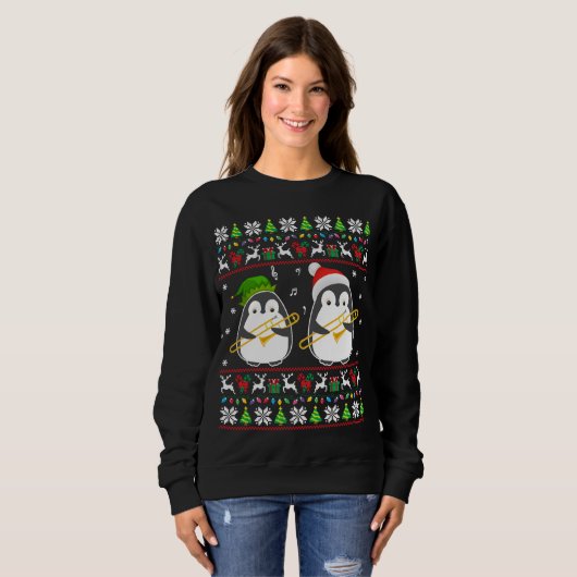 Trombone Ugly Christmas Sweater Elf Santa Penguin Sweatshirt (Vorne ganz)