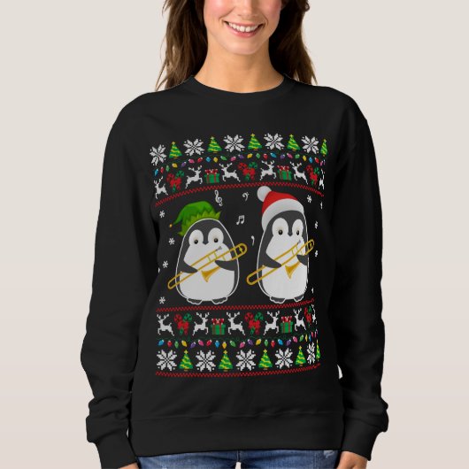 Trombone Ugly Christmas Sweater Elf Santa Penguin Sweatshirt (Vorderseite)