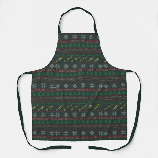 Trombone Ugly Christmas Sweater Pattern Holiday Schürze (Vorderseite)