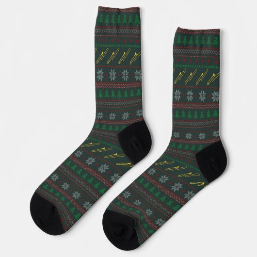 Trombone Ugly Christmas Sweater Pattern Holiday Socken (Linkes Detail)