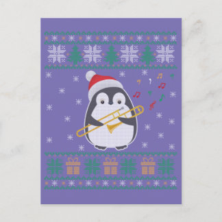 Trombone Ugly Christmas Sweater Penguin Xmas Famil Postkarte