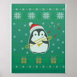Trombone Ugly Christmas Sweater Pinguin Xmas Famil Poster