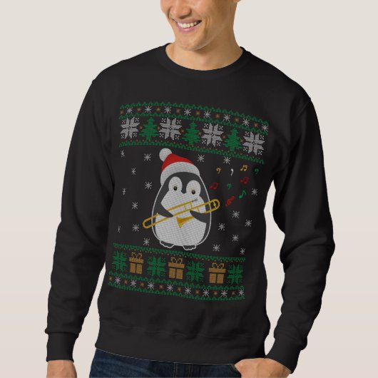 Trombone Ugly Christmas Sweater Pinguin Xmas Famil Sweatshirt (Vorderseite)