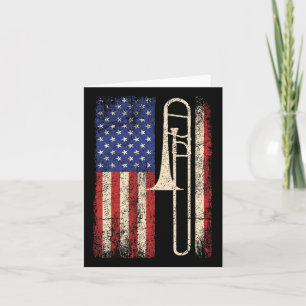 Trombone Usa American Flag Shirt Jazz Music Vintag Karte