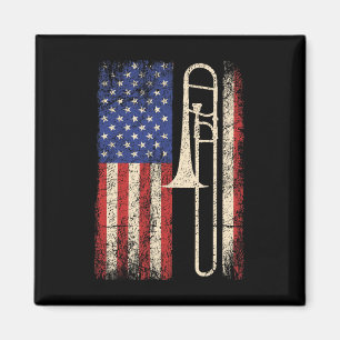 Trombone Usa American Flag Shirt Jazz Music Vintag Magnet