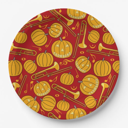 Trombones Halloween Pumpkin Pattern Pappteller (Vorderseite)