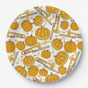 Trombones Halloween Pumpkin Pattern Pappteller