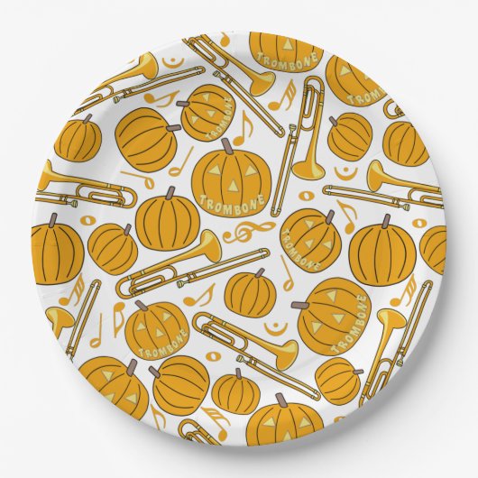 Trombones Halloween Pumpkin Pattern Pappteller (Vorderseite)