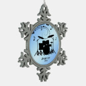 Trommel-blauer persönlicher Name und Datum Schneeflocken Zinn-Ornament (Links)
