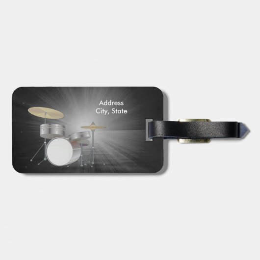 Trommel-Set-Gepäck-Umbau mit ledernem Bügel Gepäckanhänger (Rückseite horizontal)