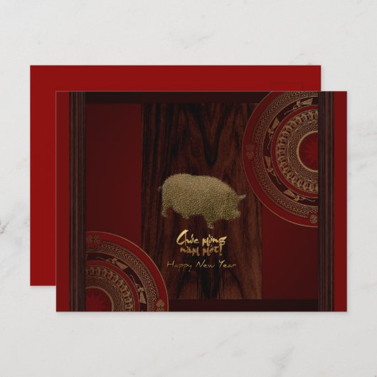 Trommeln 2 Pig Jahr vietnamesische Gruß Postkarte (Vorne/Hinten)