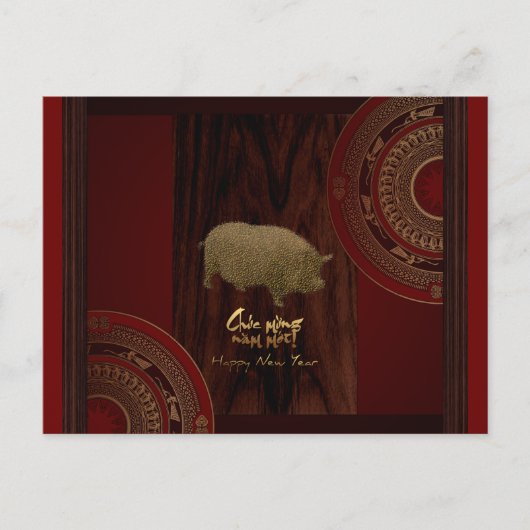 Trommeln 2 Pig Jahr vietnamesische Gruß Postkarte (Vorderseite)