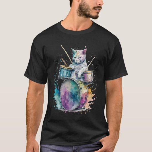 Trommeln Drummmer Katze 4 T-Shirt (Vorderseite)