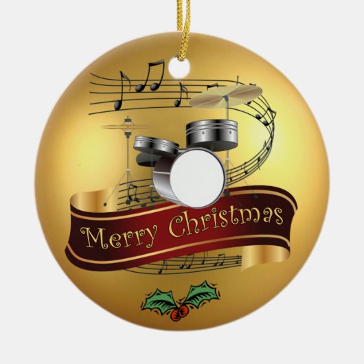 Trommeln Sie Set ~ musikalisches Rolle ~ Goldfrohe Keramik Ornament (Vorne)